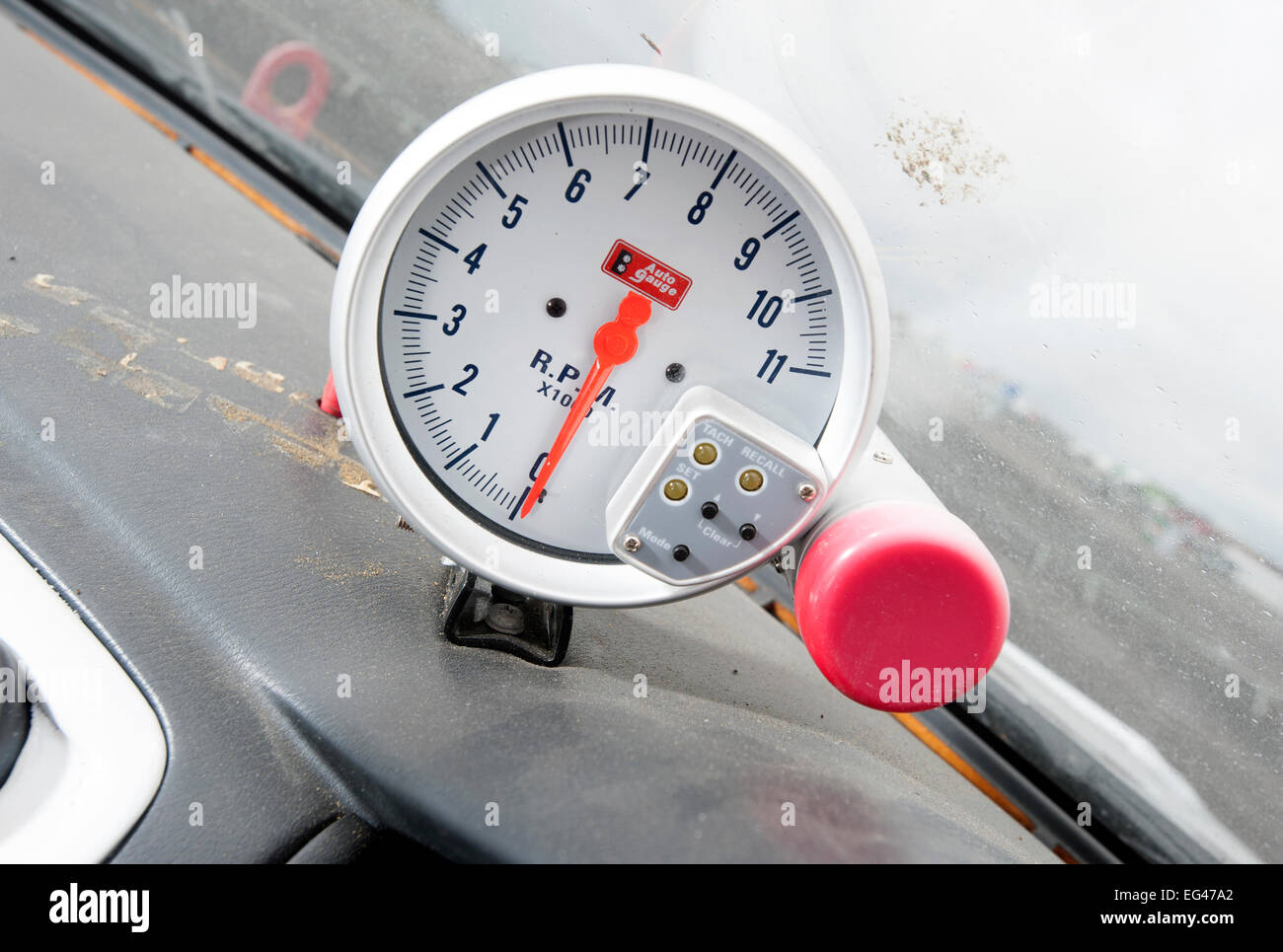 Race car tachometer (rev counter) with shift light Stock Photo