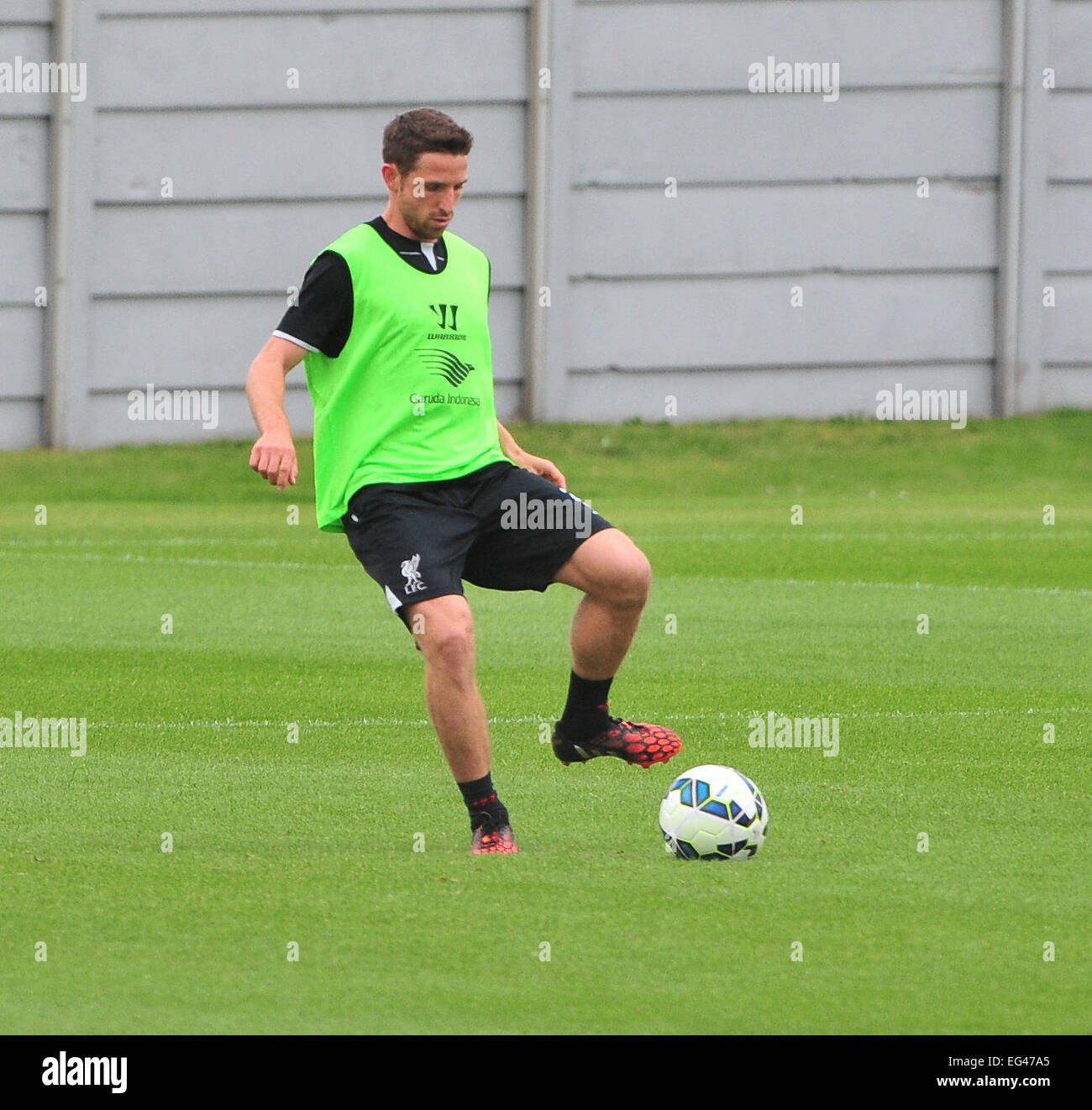 LFC players are seen training ahead of there first game of the season against Southampton.  Featuring: Joe Allen Where: Liverpool, United Kingdom When: 14 Aug 2014 Stock Photo