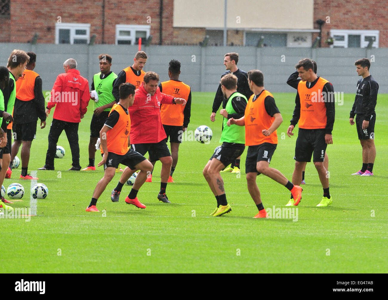 LFC players are seen training ahead of there first game of the season against Southampton.  Featuring: Atmosphere Where: Liverpool, United Kingdom When: 14 Aug 2014 Stock Photo