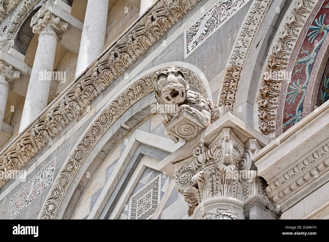Architectural Detail on the Duomo at Pisa in Italy Stock Photo