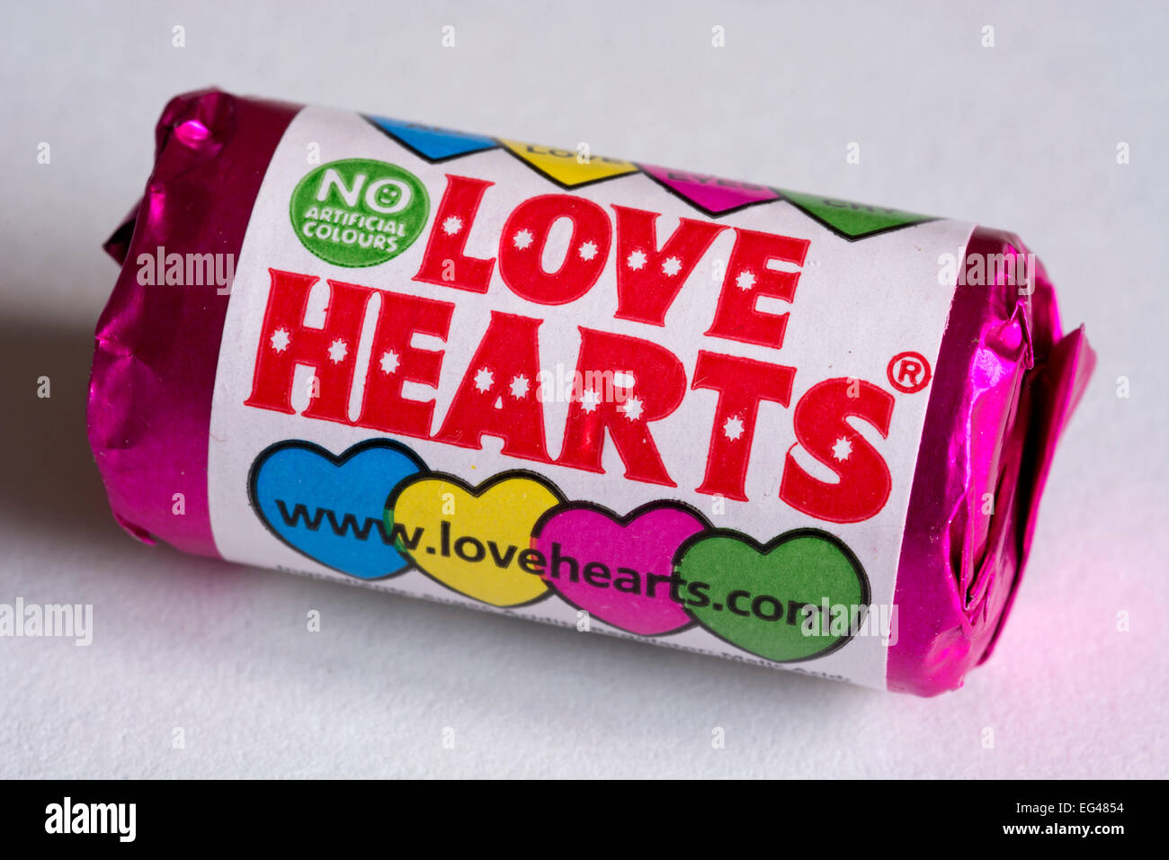 Small packet of Love Hearts sweets. Stock Photo