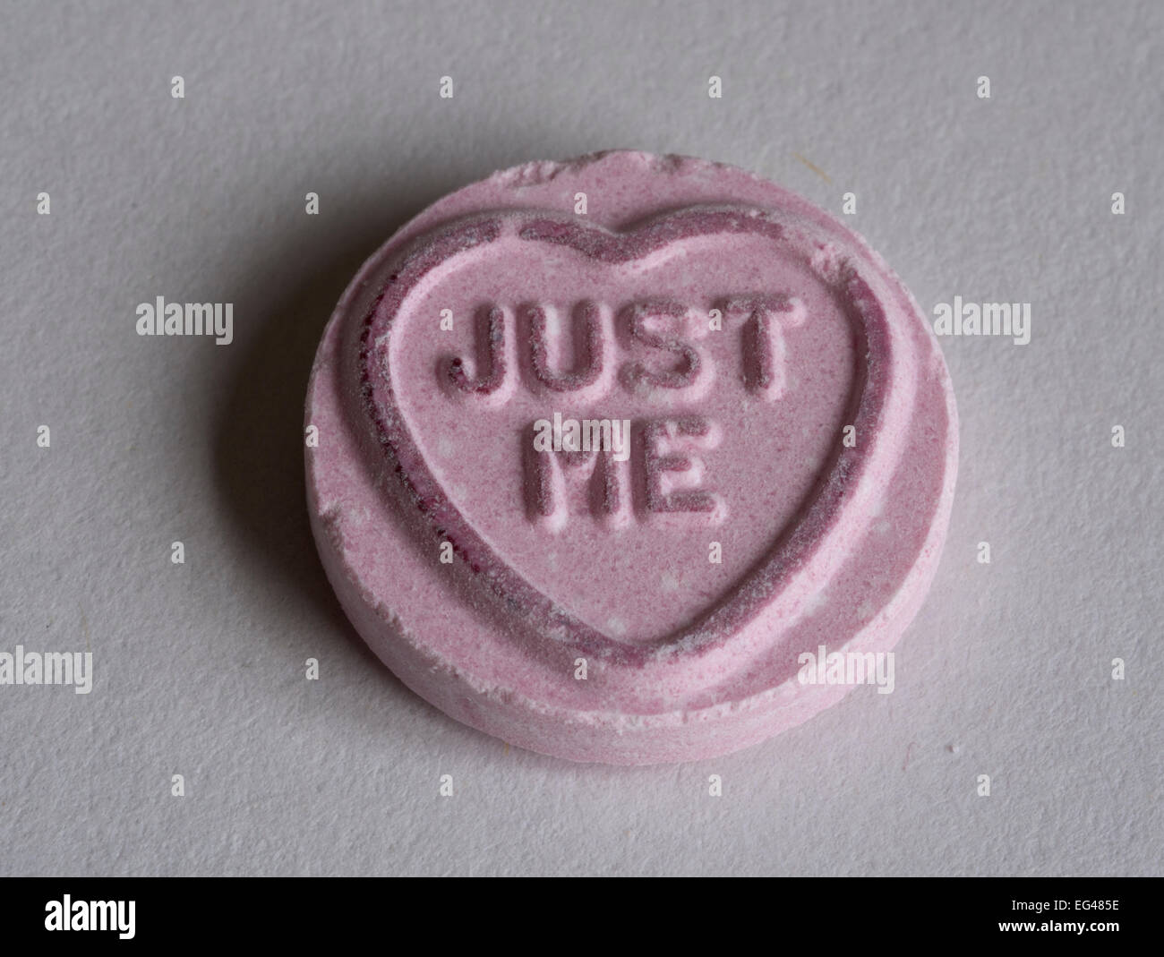 Love Hearts sweet with 'Just me' message. Stock Photo