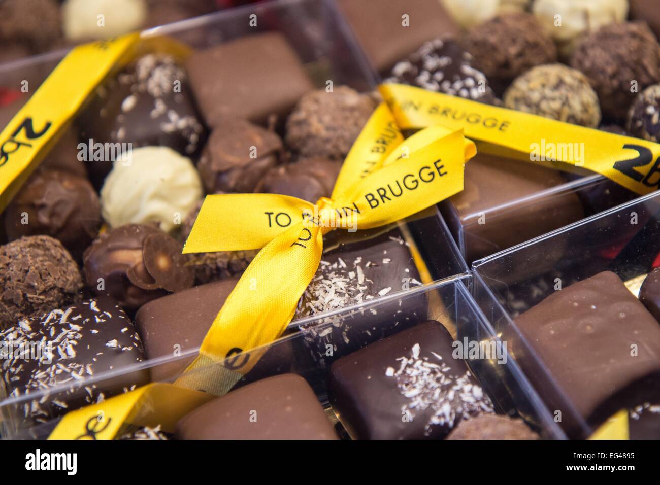 Belgium: Belgian pralines in confectionery shop in Bruges. Photo from 30 August 2014. Stock Photo