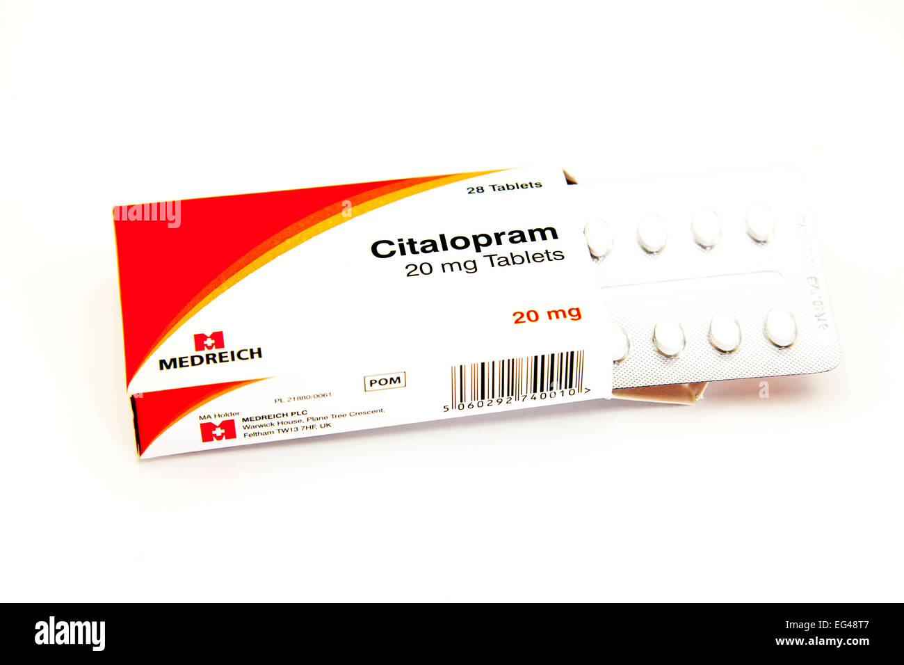 SSRI antidepressants SSRIS Citalopram tablets anti depressant depression medication prescription  remedy tablet cure box packet Stock Photo
