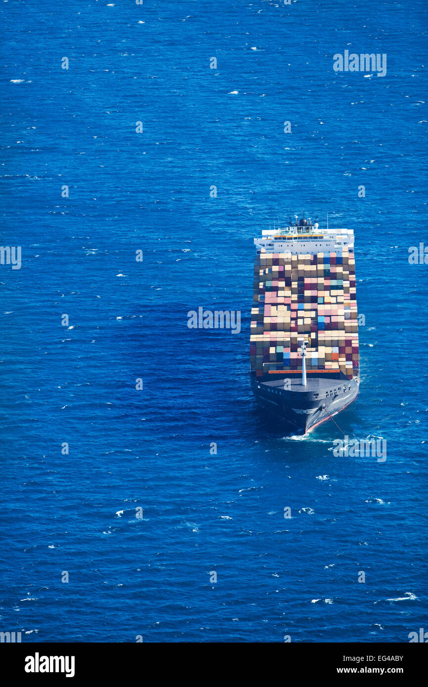 Aerial photograph container ship near Cape Town Harbour Atlantic Ocean South Africa Western Cape Province March 2010 Stock Photo