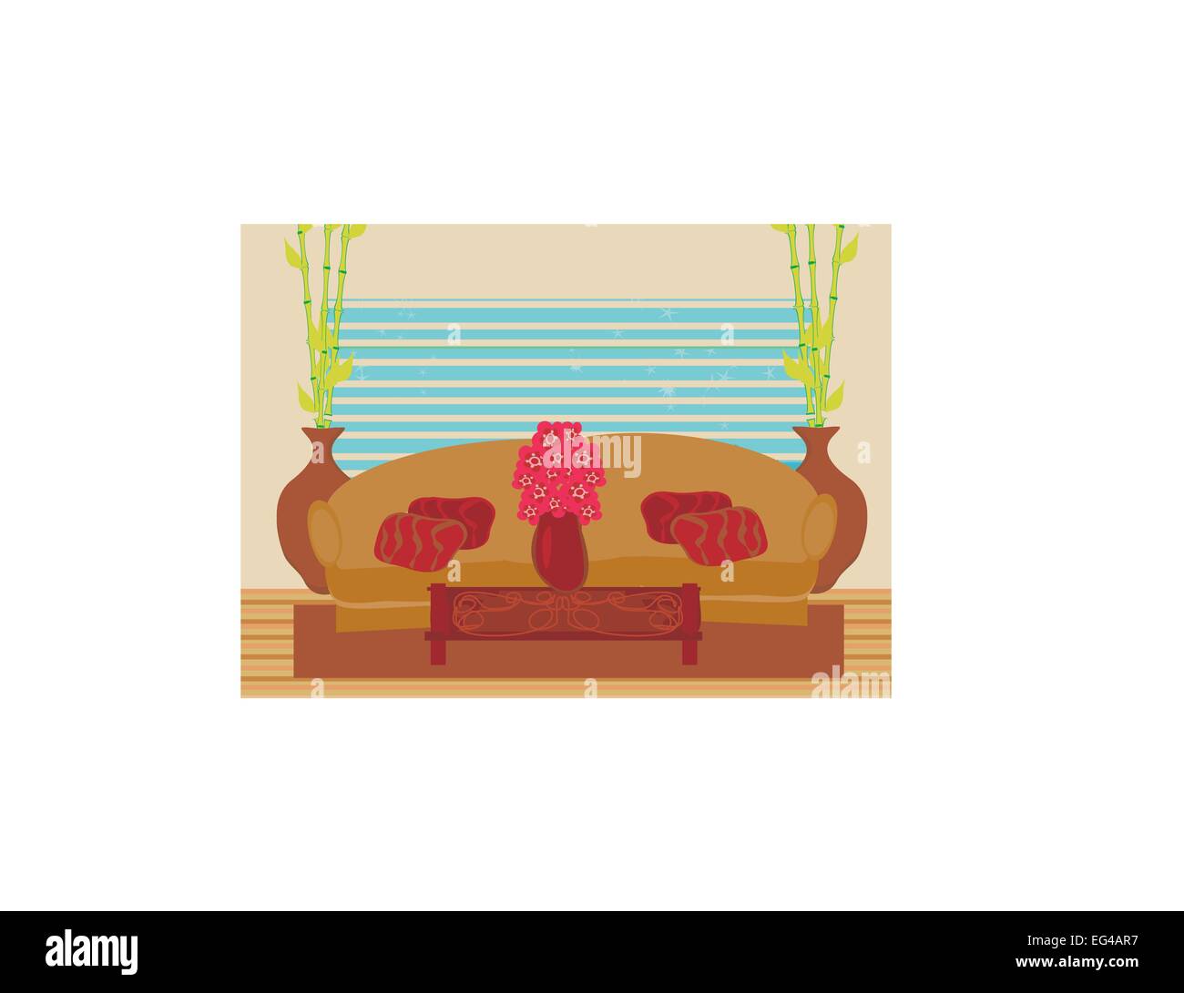 Fashionable interior of living room - vector Stock Vector