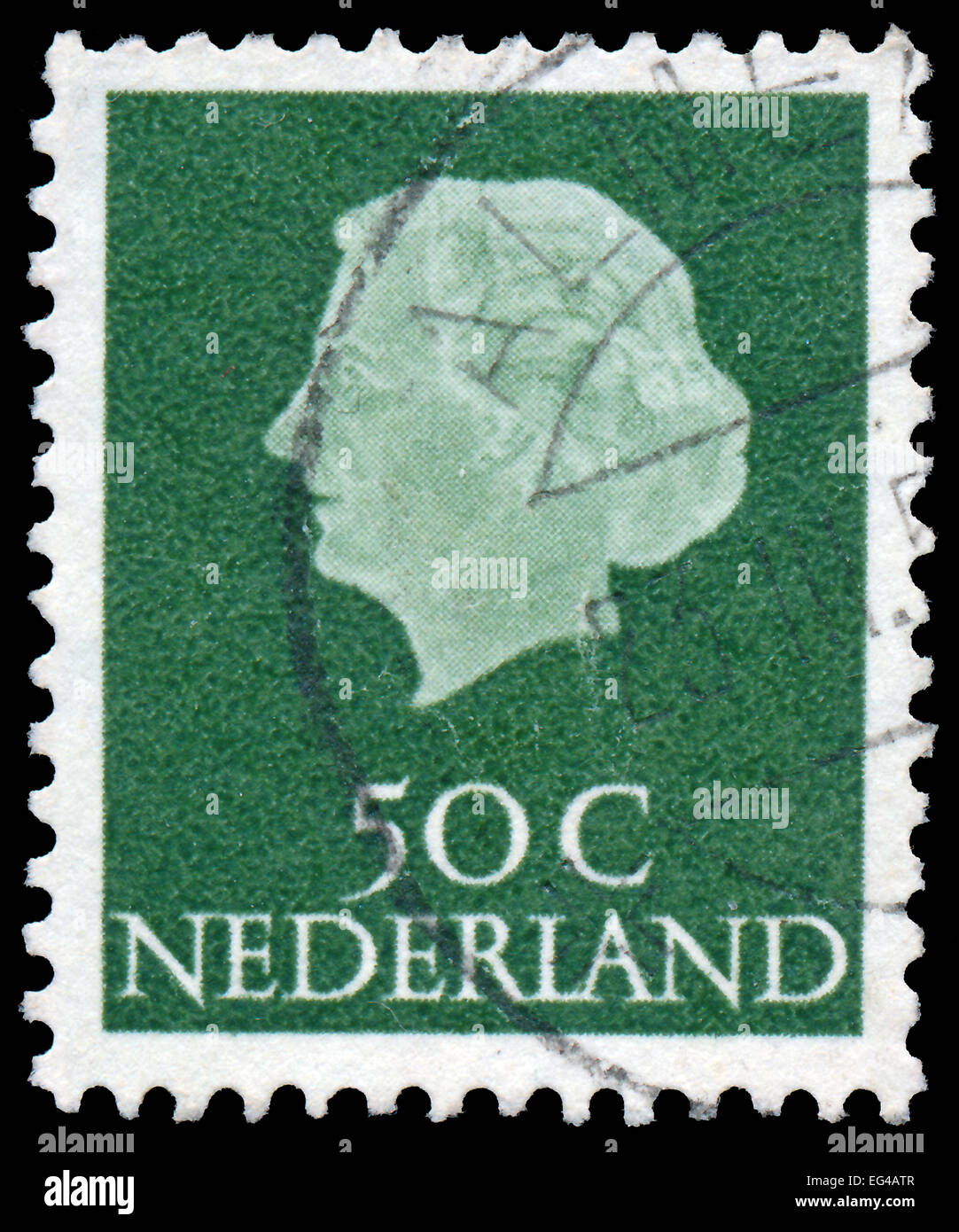 NETHERLANDS - CIRCA 1953: A stamp printed in Netherlands shows portrait of Queen Juliana (1909-2004) was the Queen regnant of th Stock Photo