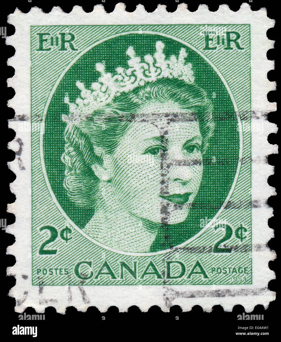 CANADA - CIRCA 1954: stamp printed by Canada, shows Queen Elizabeth II ...