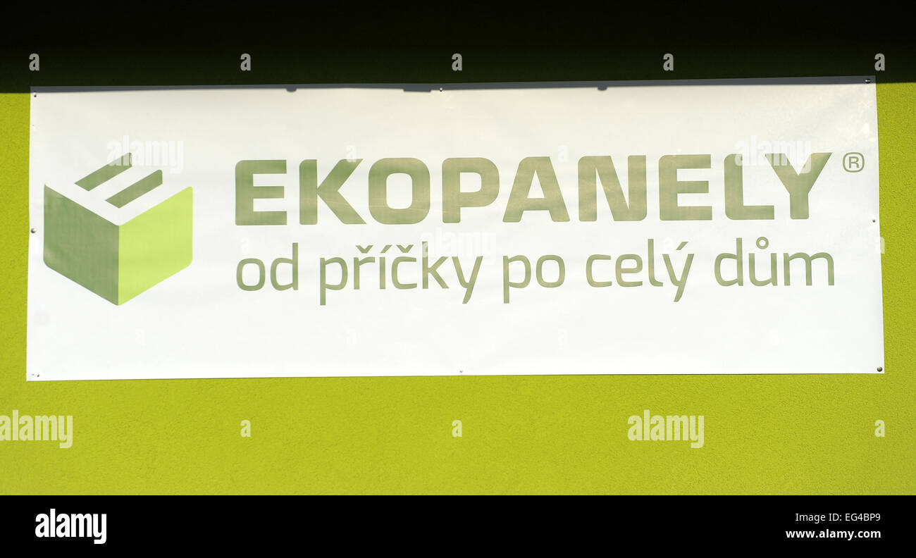 Jedousov, Czech Republic. 16th February, 2015. Company Ekopanely CZ will supply a pressed straw panels production line for Kc20m with a capacity of 350,000 square metres of panels a year to Gaziantep, Turkey. It is the biggest contract for the company thus far. Sign of the company, in Jedousov, near Pardubice, in Czech Republic, on Monday, February 16, 2015. Credit:  CTK/Alamy Live News Stock Photo