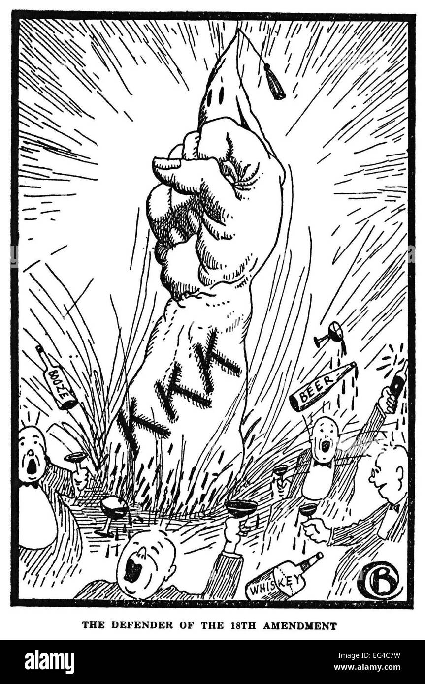 'The Defender of the 18th Amendment'. Pro-Prohibition cartoon by the Ku Klux Klan, 1926. Stock Photo