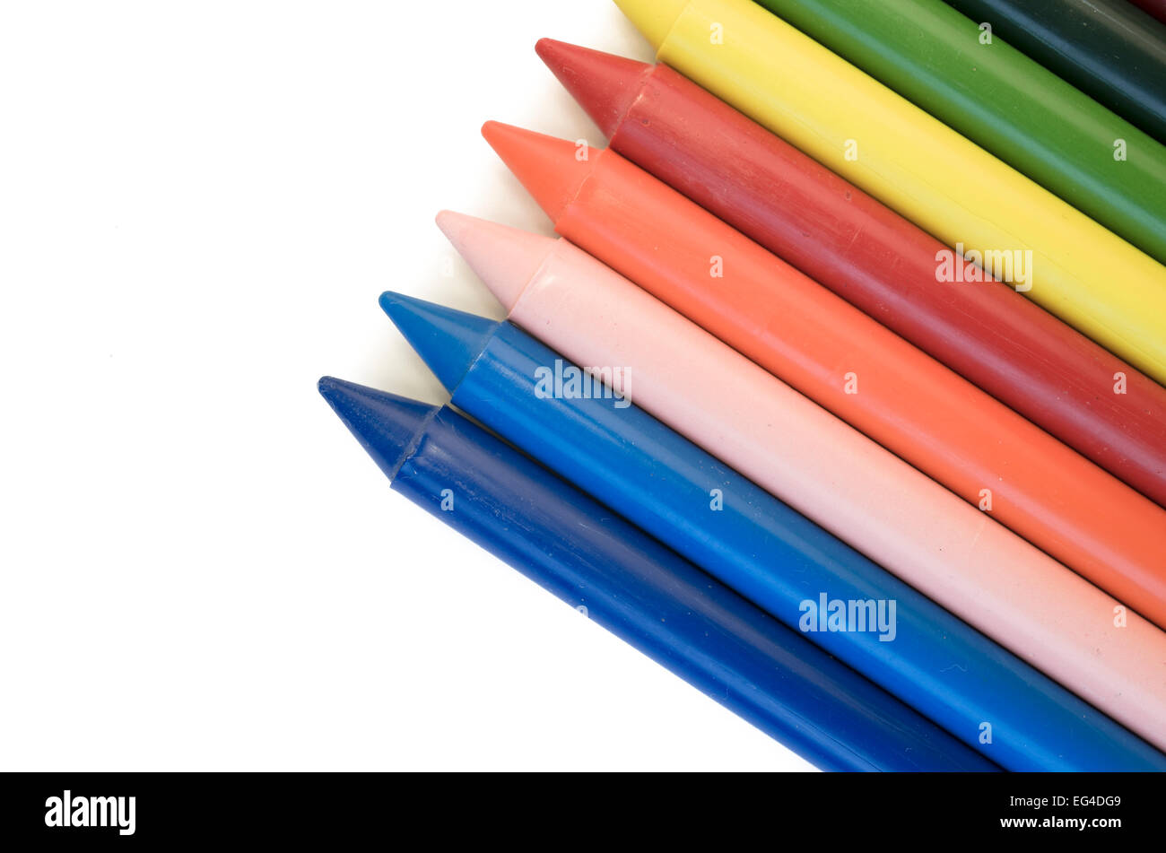 set of colored wax crayons close up on a white background Stock Photo ...