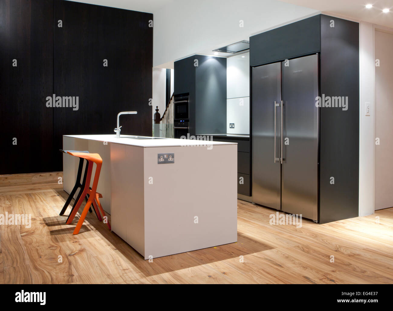 interior, kitchen, house, modern interior, wooden floor, design Stock