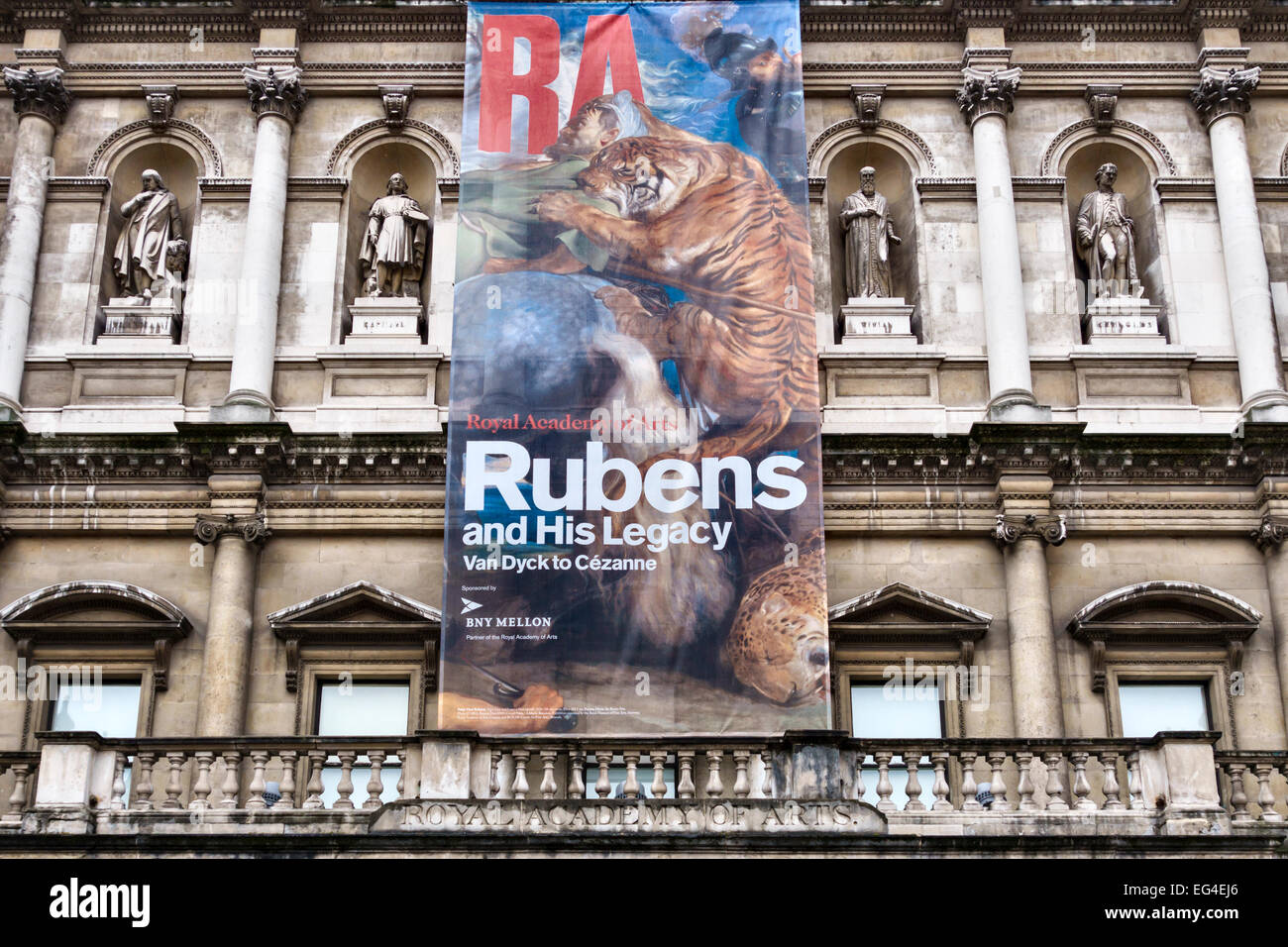 The Royal Academy of Arts, Burlington House, London, UK. Currently (2015) holding a major exhibition on 'Rubens and his Legacy' Stock Photo