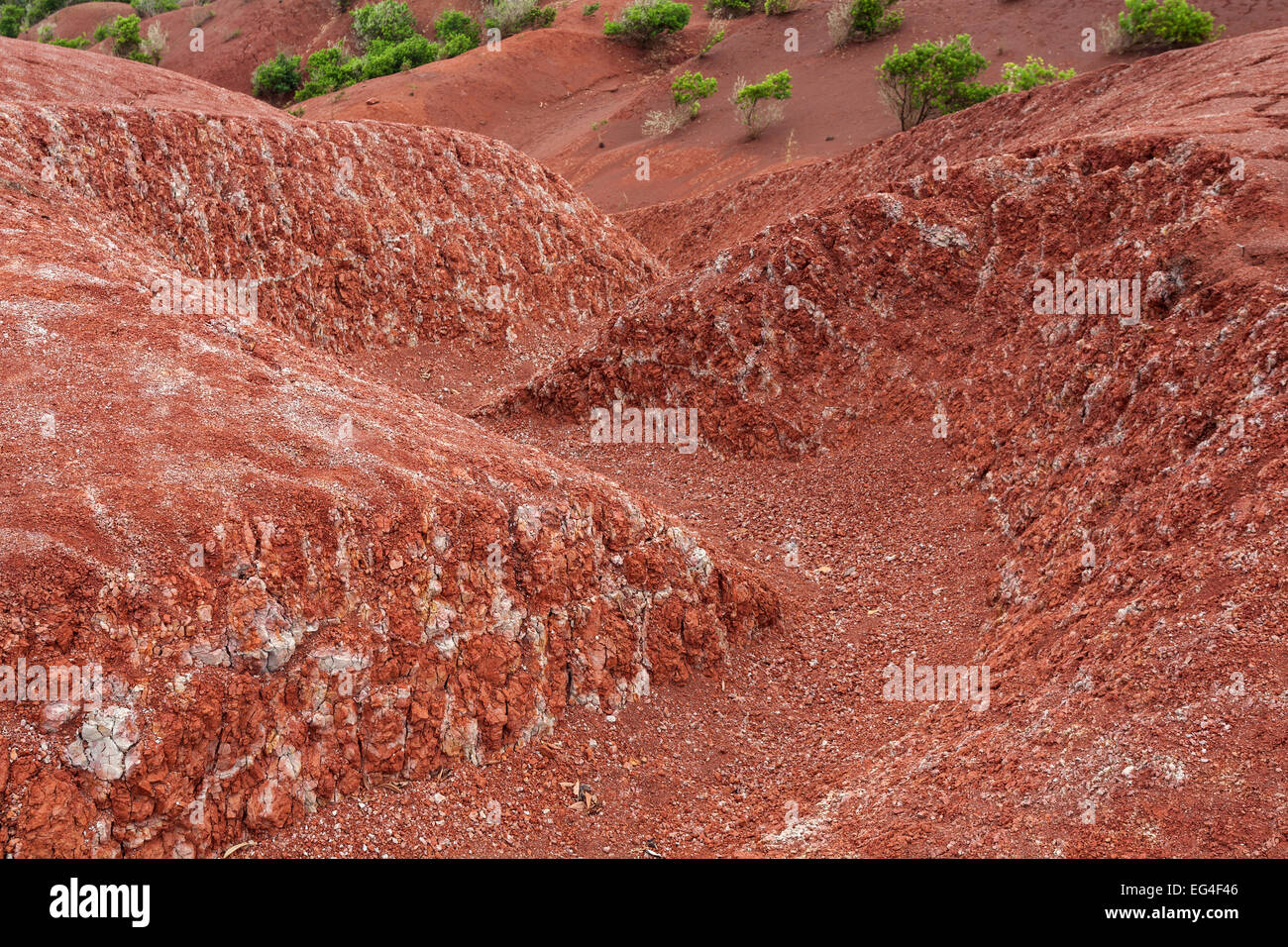 Red soil, erosion, above the scarp slope, Agulo, La Gomera, Canary Islands, Spain Stock Photo