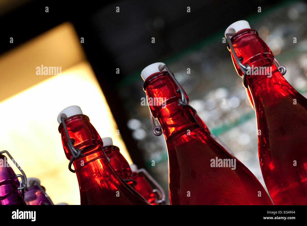 Bottles of water in a pub Stock Photo Alamy