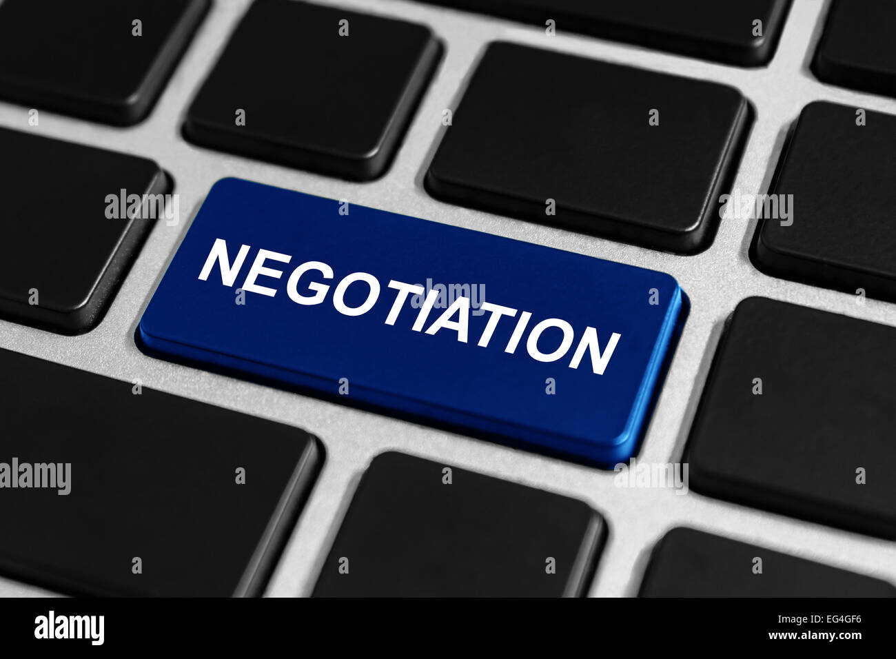 negotiation blue button on keyboard, business concept Stock Photo