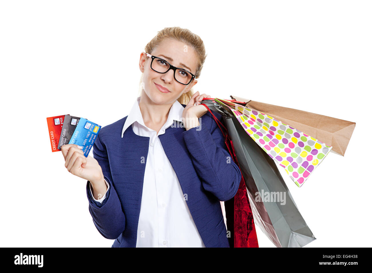 Credit Card Debt Attractive Young Woman With Money Worrie Stock Photo