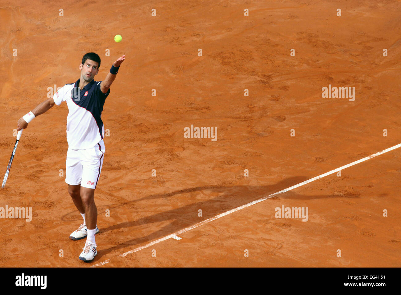 ITALY, Rome : Novak Djokovic of Serbia serves during the ATP Rome's Tennis Masters final against Rafael Nadal Stock Photo
