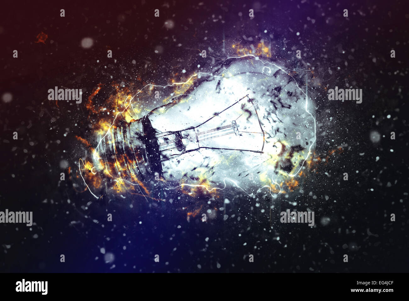 Exploding Light Bulb as Conceptual image for New Ideas and Brainstorming. Stock Photo