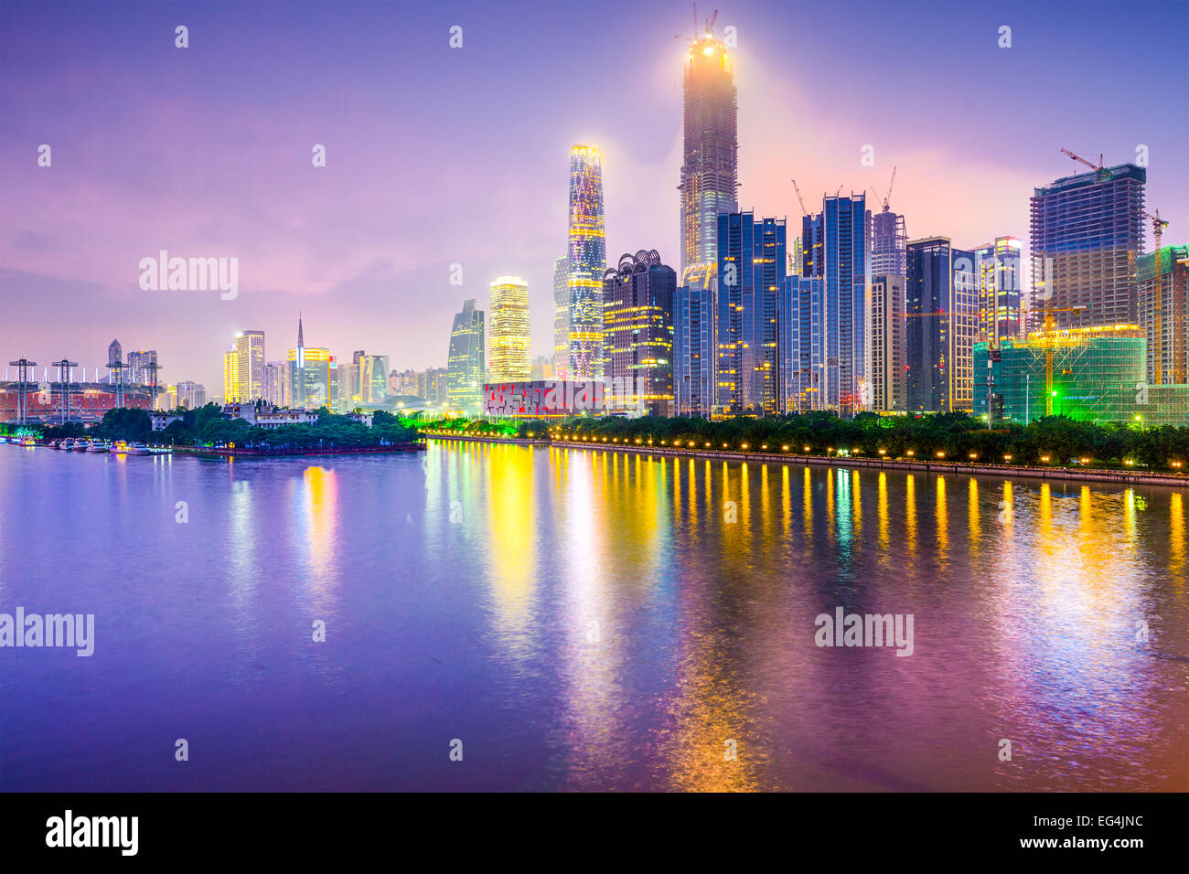 Guangzhou, China cityscape over the Pearl River. Stock Photo