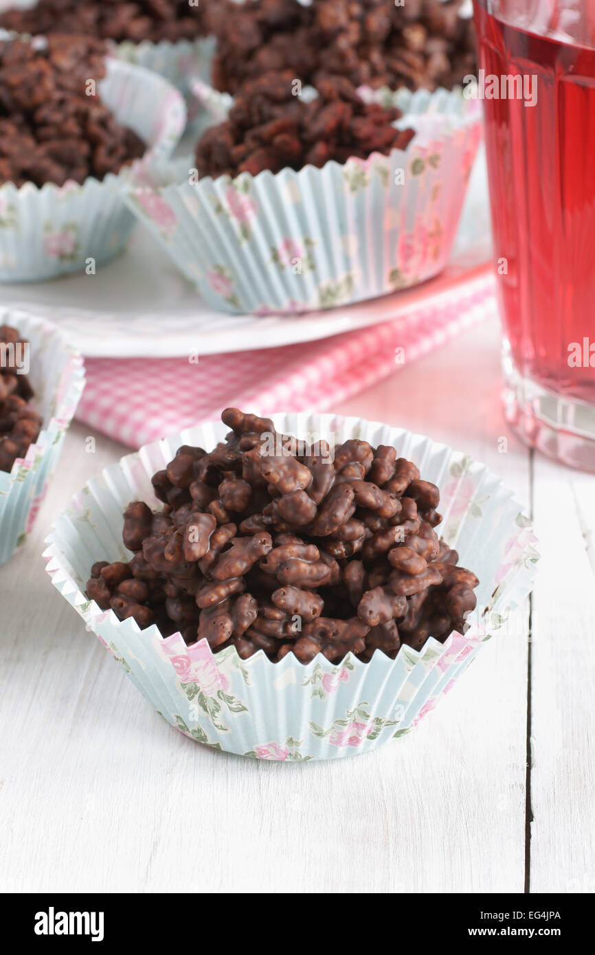 Chocolate covered crispy rice cakes Stock Photo