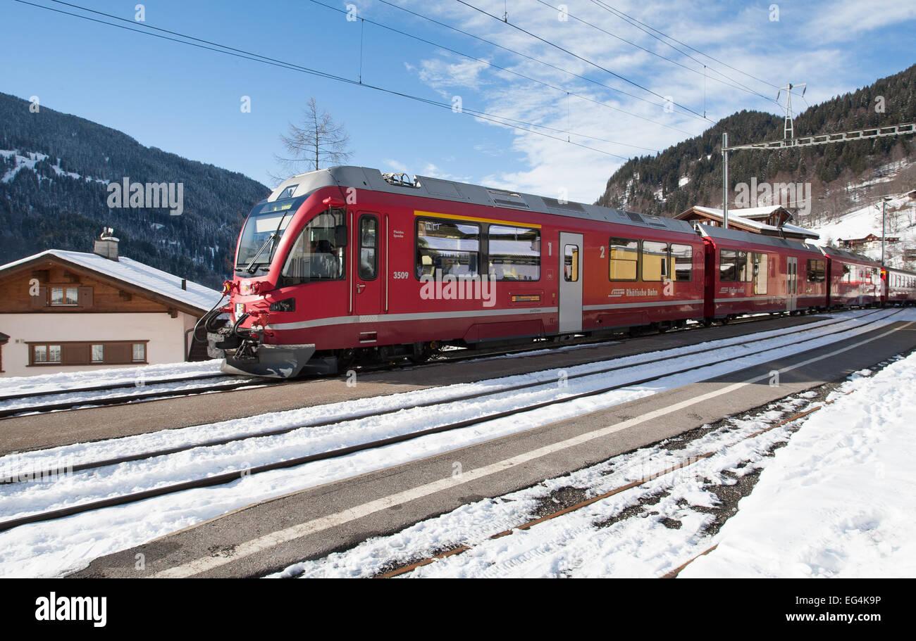 A train passes through Klosters on route to Davos, Switzerland Stock Photo  - Alamy