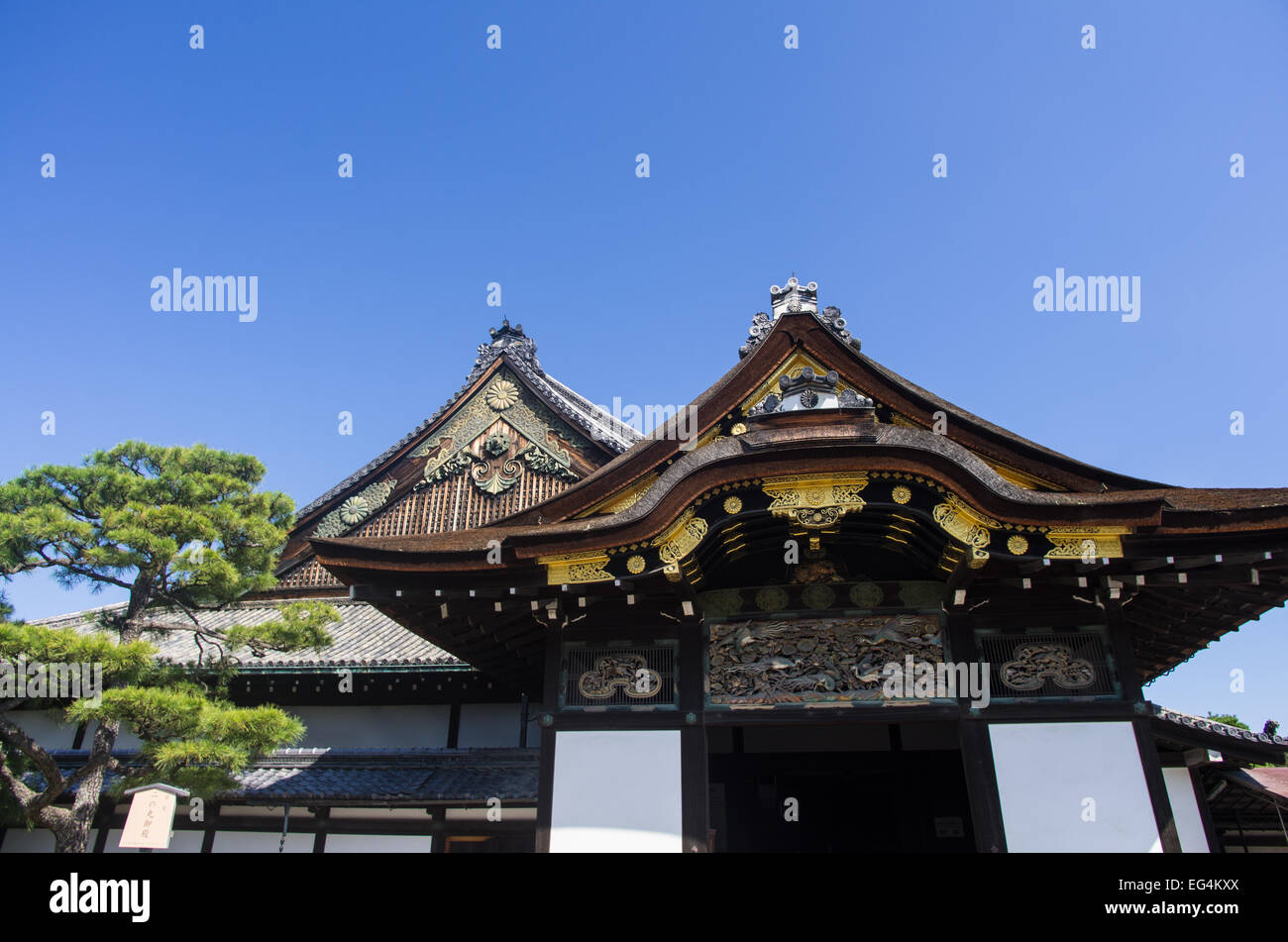Entrance and Roof Details of Ninomaru Palace at Nijo Castle, Kyoto, Japan Stock Photo
