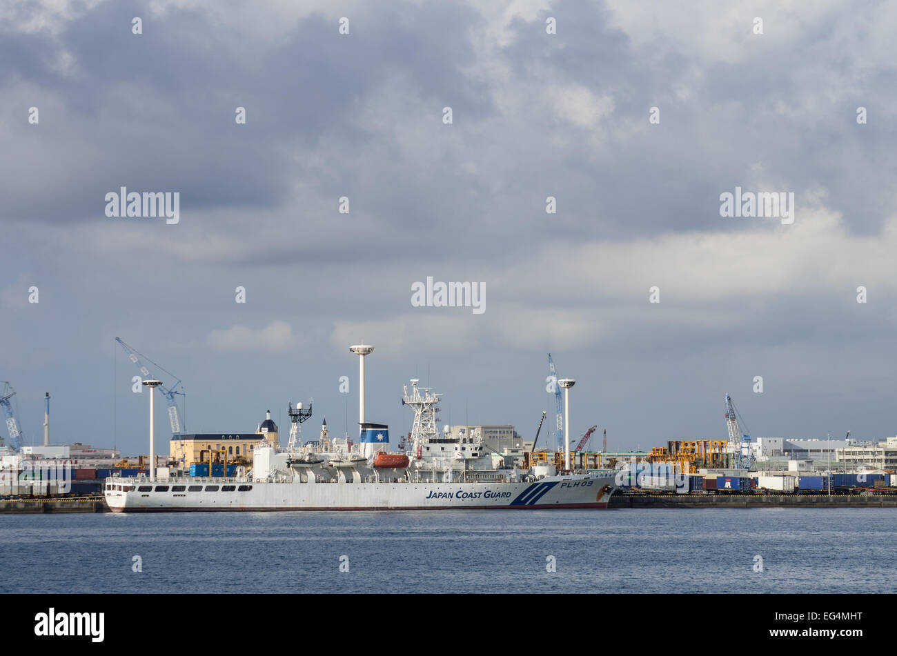 Japan Coast Guard ship 'Ryukyu' anchored at Naha Cargo Port in Okinawa, Japan Stock Photo