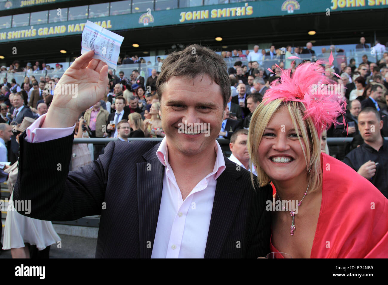 Delighted holders of a winning betting slip / Ladies Day / Grand National meeting / Aintree / Liverpool / Merseyside / UK Stock Photo