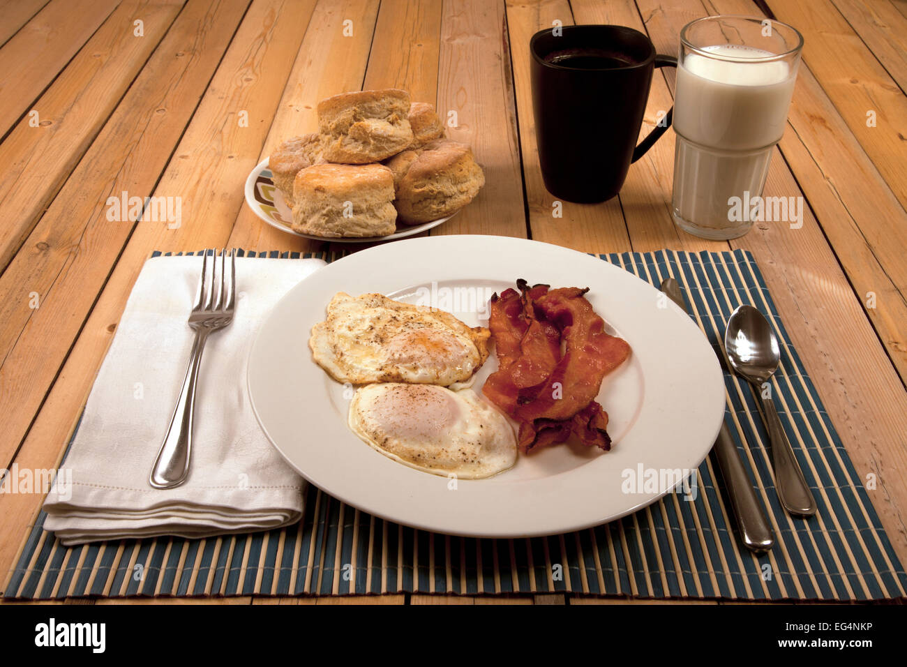 A breakfast of bacon, eggs, and biscuits Stock Photo - Alamy