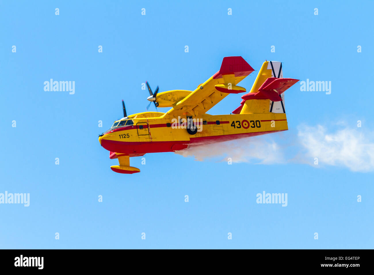ALBACETE, SPAIN-JUN 23: Seaplane Canadair CL-215 taking part in an exhibition on the open day of the airbase of Los Llanos on Ju Stock Photo