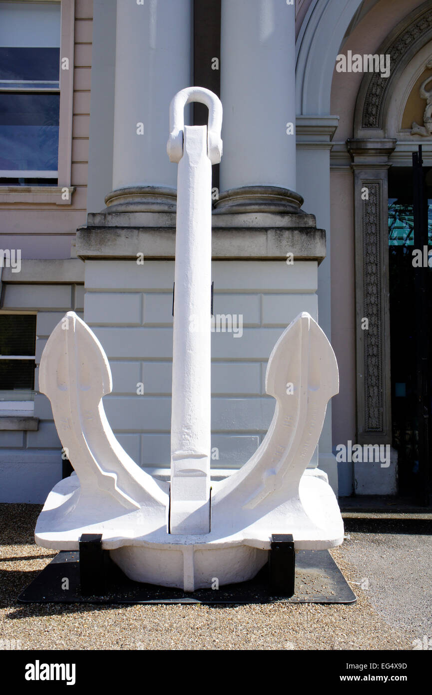 Large anchor on display outside the National Maritime Museum, Greenwich, London, England Stock Photo