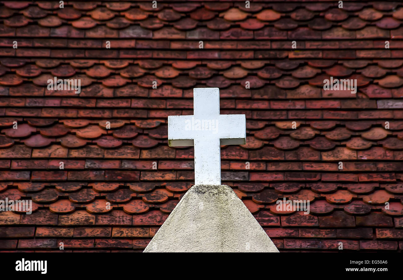 Catholicism,Anglican,Parish,Cross Shape,Cross,Roof Tile,White Cross,Symbol,Church,Chapel,Roof,Spirituality,Religion, Stock Photo