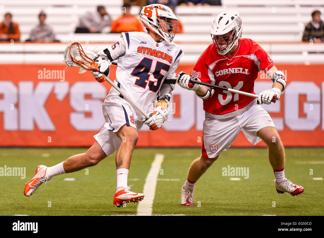 February 15, 2015 Syracuse Orange attackman Randy Staats (45) dodges