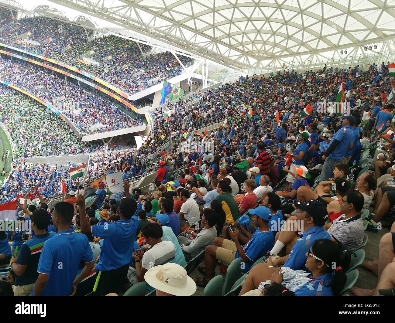 Adelaide, Australia. 15th Feb, 2015. India extended their superb record against Pakistan in World Cup matches by recording a 76-run victory, Virat Kohli the star performer with his 107 Credit:  NisargMedia.com/Alamy Live News Stock Photo