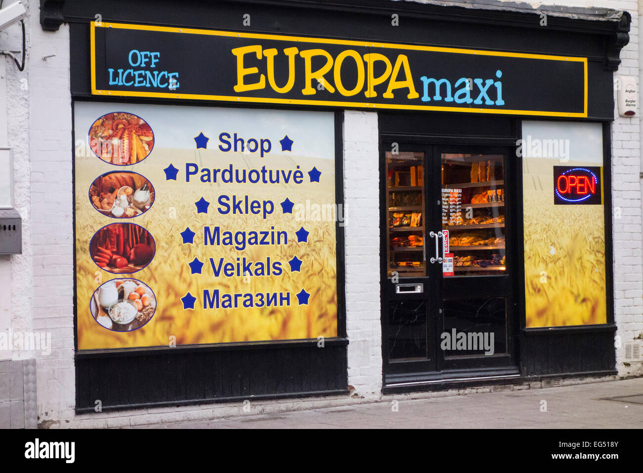 Eastern European food store at Bury St Edmunds, Suffolk, UK Stock Photo