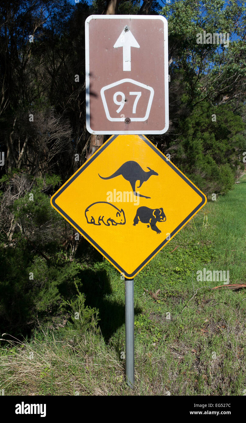 Wildlife road sign, Wilsons Prom, Victoria, Australia Stock Photo