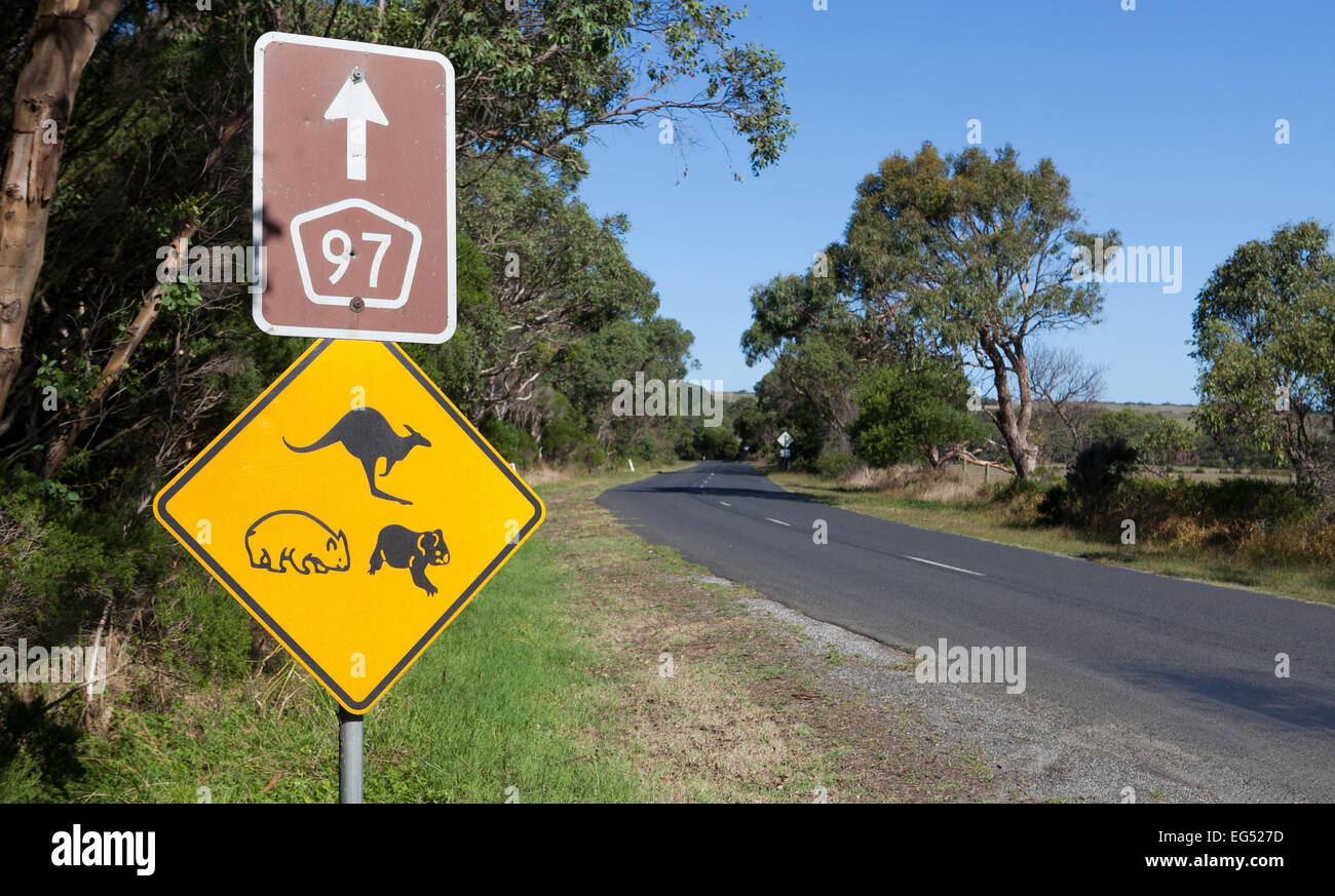 Wildlife road sign, Wilsons Prom, Victoria, Australia Stock Photo