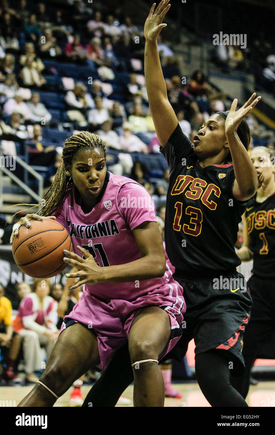 Berkeley CA. 15th Feb, 2015. California F # 21 Reshanda Gray on the baseline force her way in the paint and score during NCAA Women's Basketball game between USC Trojans and California Golden Bears 54-65 lost at Hass Pavilion Berkeley Calif. © csm/Alamy Live News Stock Photo