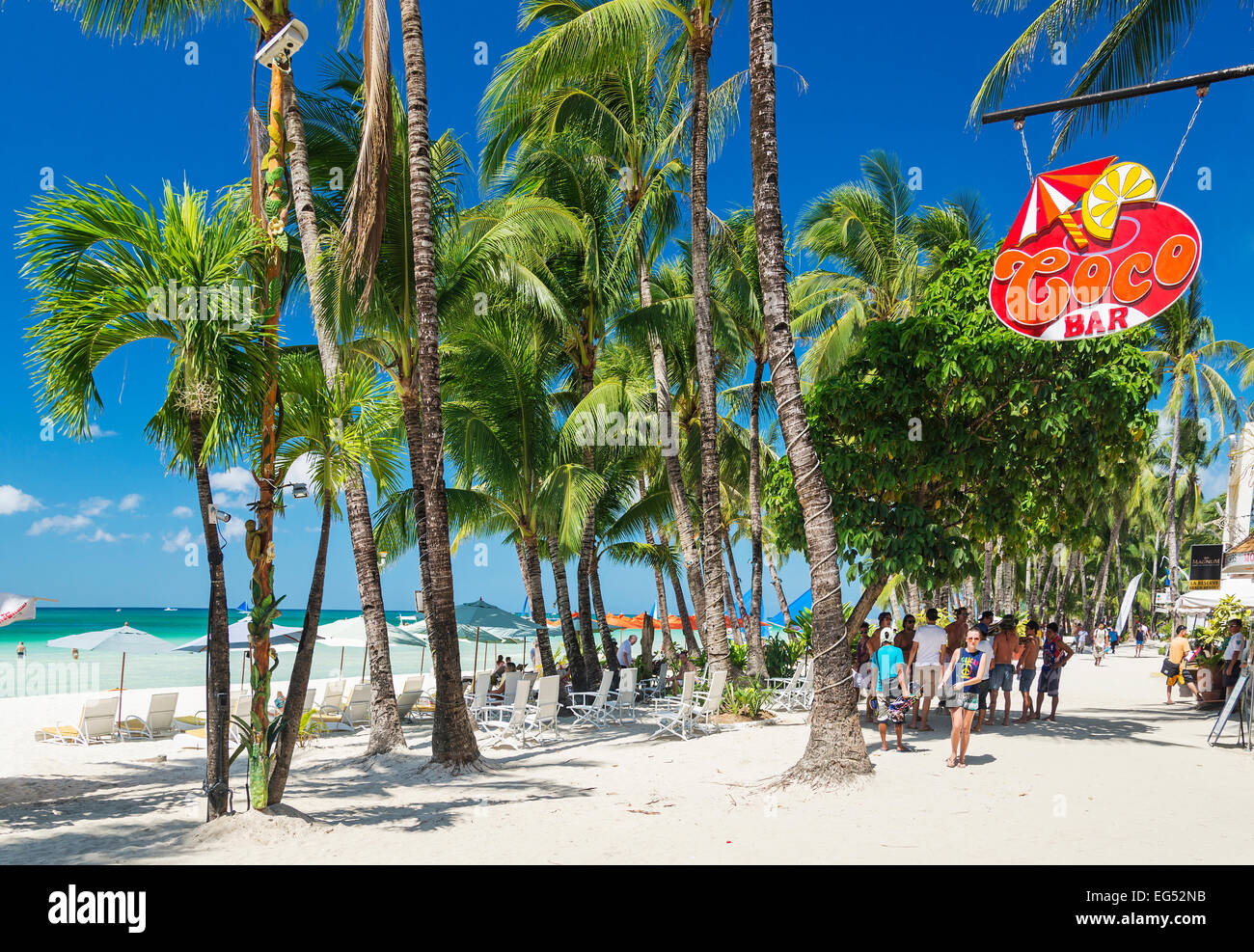 white beach bars on boracay tropical island in philippines Stock Photo