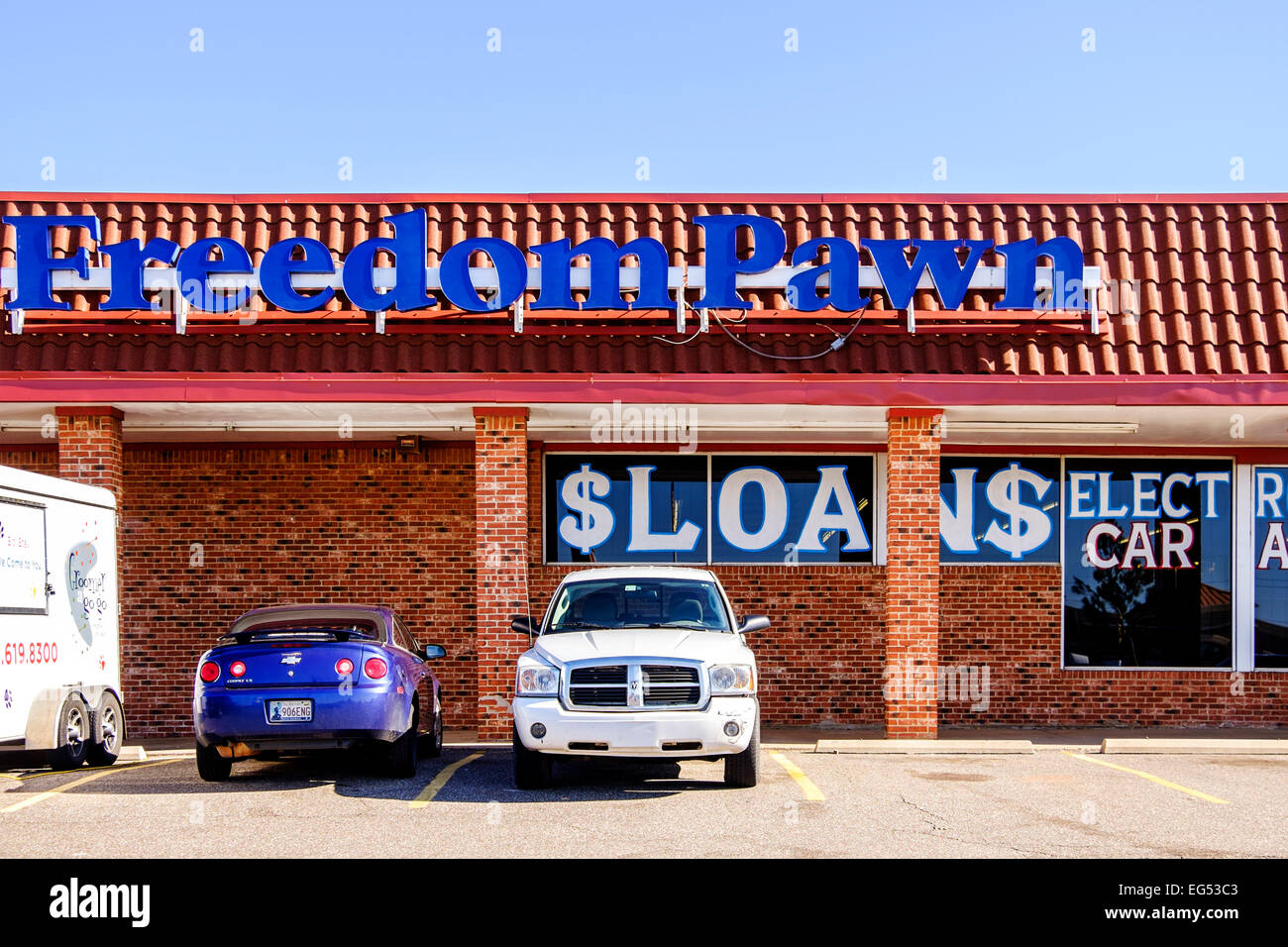 The exterior of Freedom Pawn, a pawn shop in Oklahoma City, Oklahoma, USA. Stock Photo