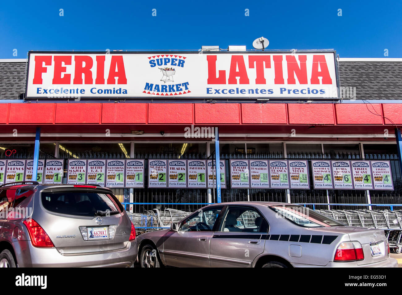 A Latino supermarket exterior in Oklahoma City, Oklahoma, USA. Stock Photo