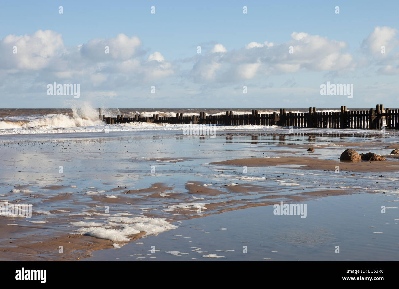 Walcott beach in Winter on the north Norfolk coast, in England, UK ...