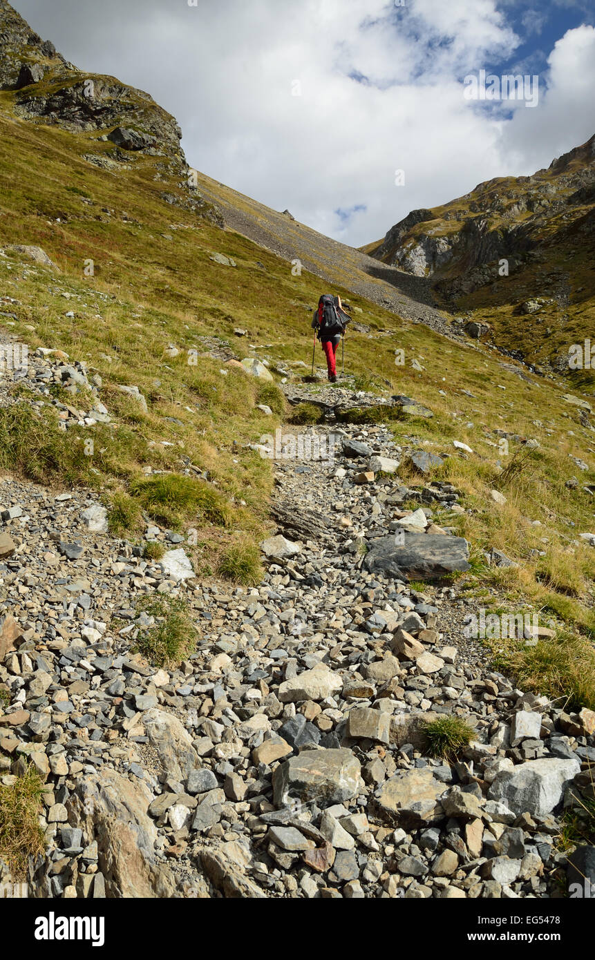 Hiker in the Atlantic Pyrenees, Bearn Stock Photo