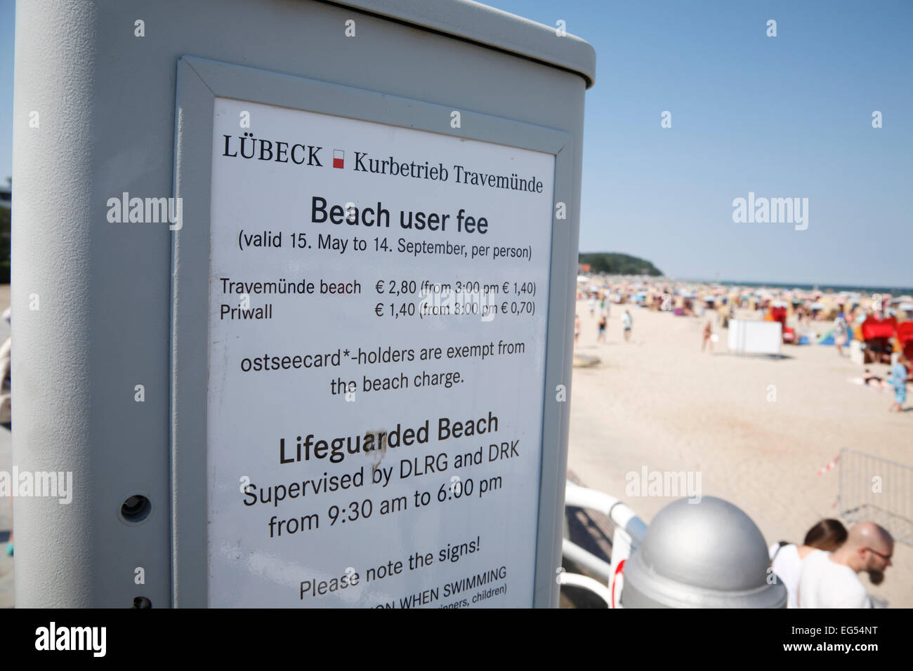 Sign at Travemuende beach, Baltic sea coast, Schleswig-Holstein, Germany,  Europe Stock Photo