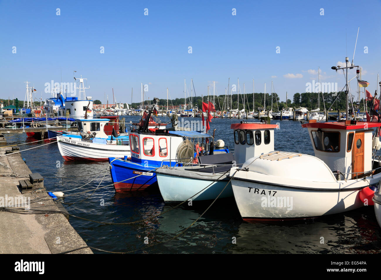 Fishing boats in the harbour, Travemuende, Baltic Sea coast,  Schleswig-Holstein,Germany, Europe Stock Photo