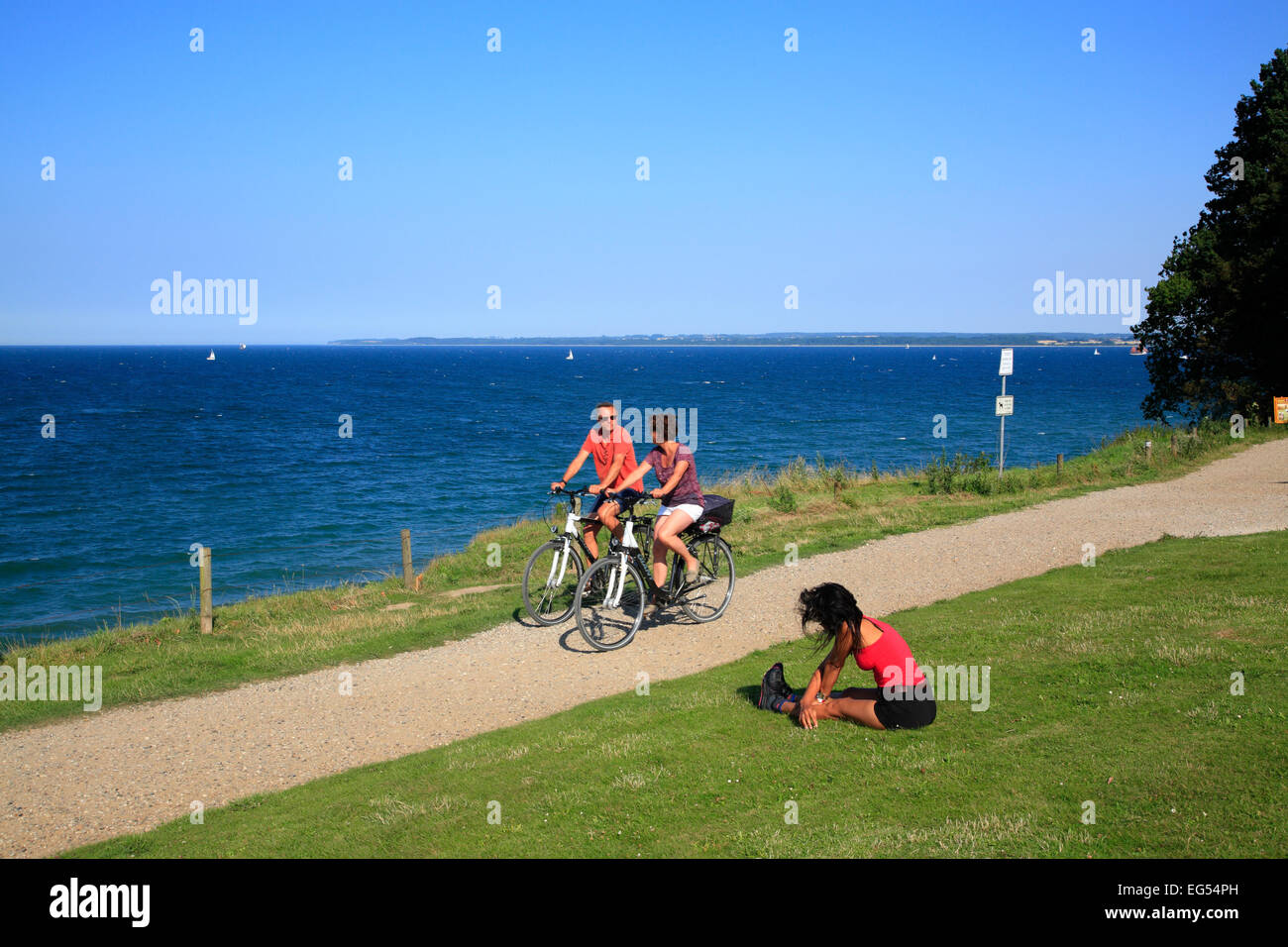 Bicyclists at  Brodten cliff near Travemuende, Baltic Sea coast, Schleswig-Holstein, Germany, Europe Stock Photo