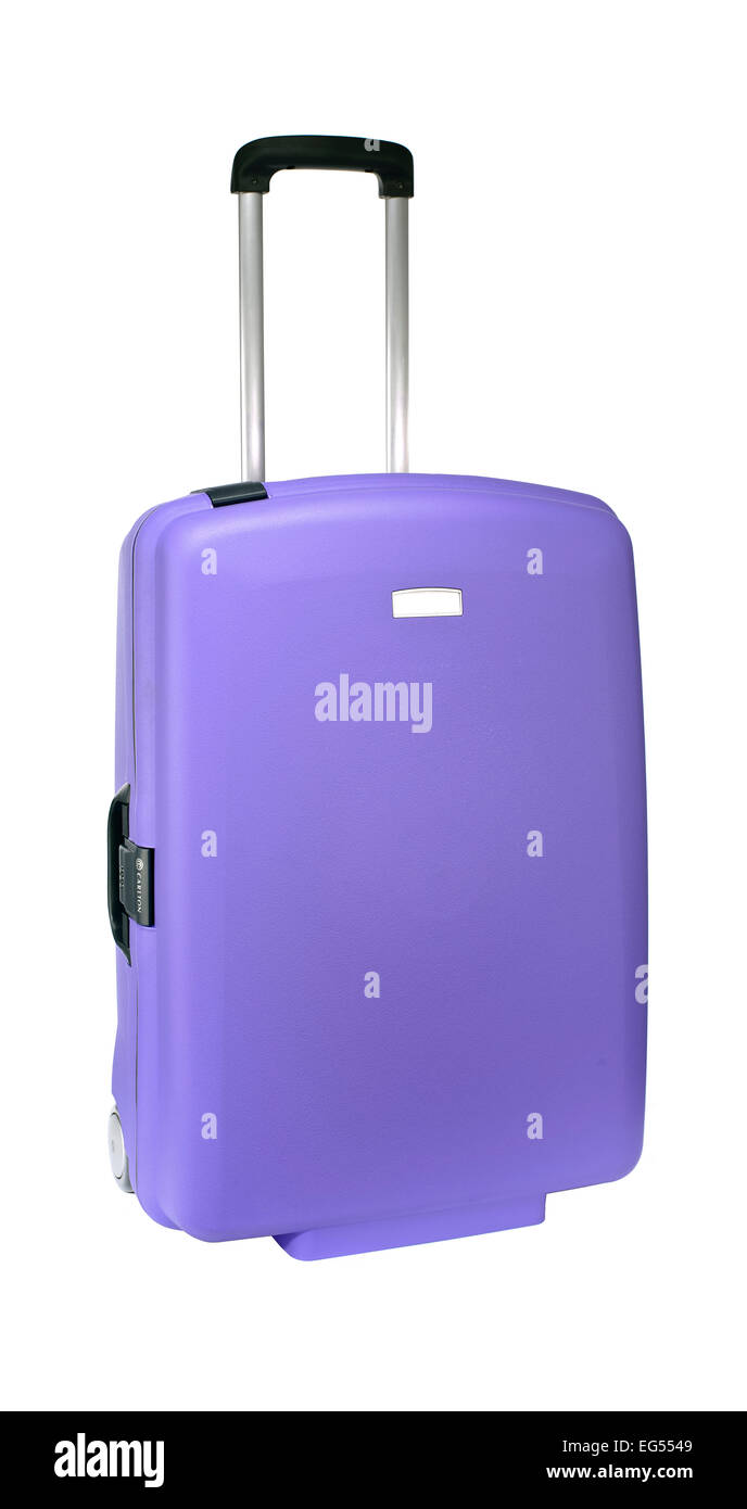 lavender suitcase on a white background Stock Photo
