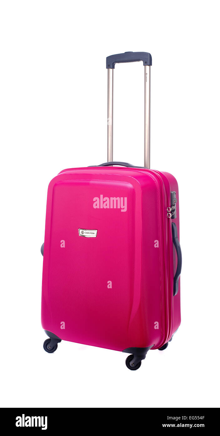 pink suitcase on a white background Stock Photo