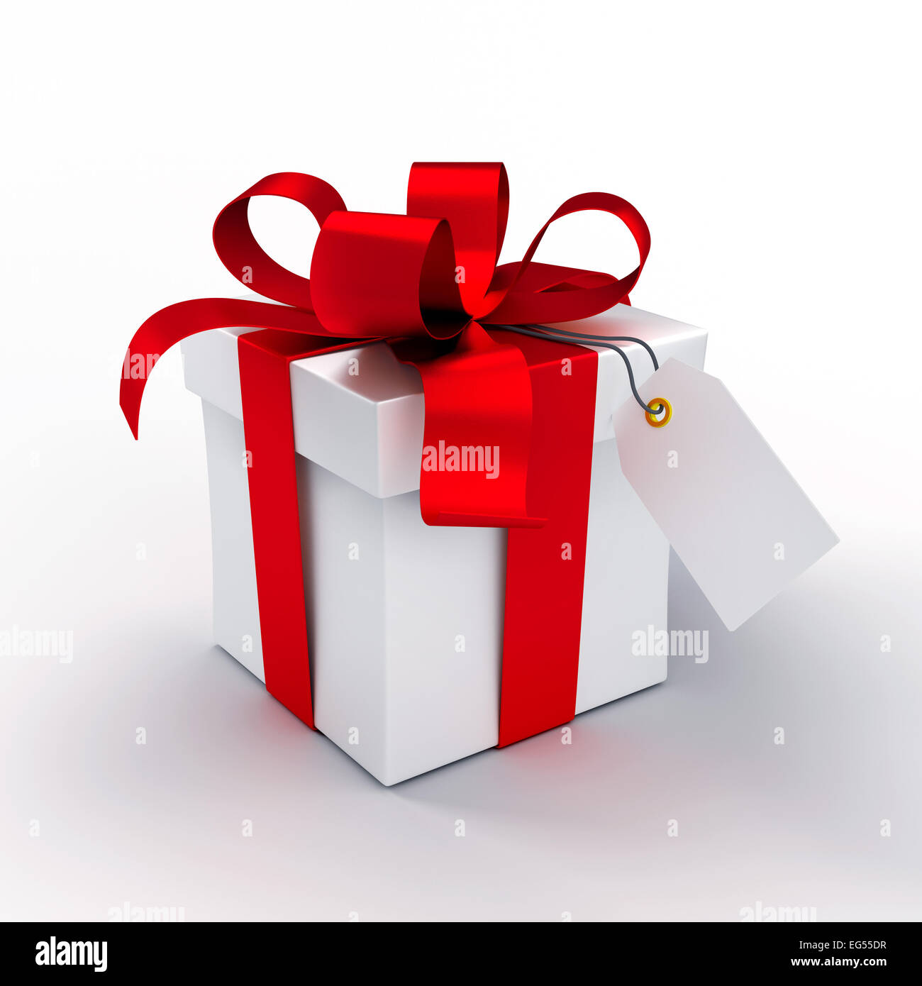 White gift box tied up with red ribbons, isolated on white Stock Photo